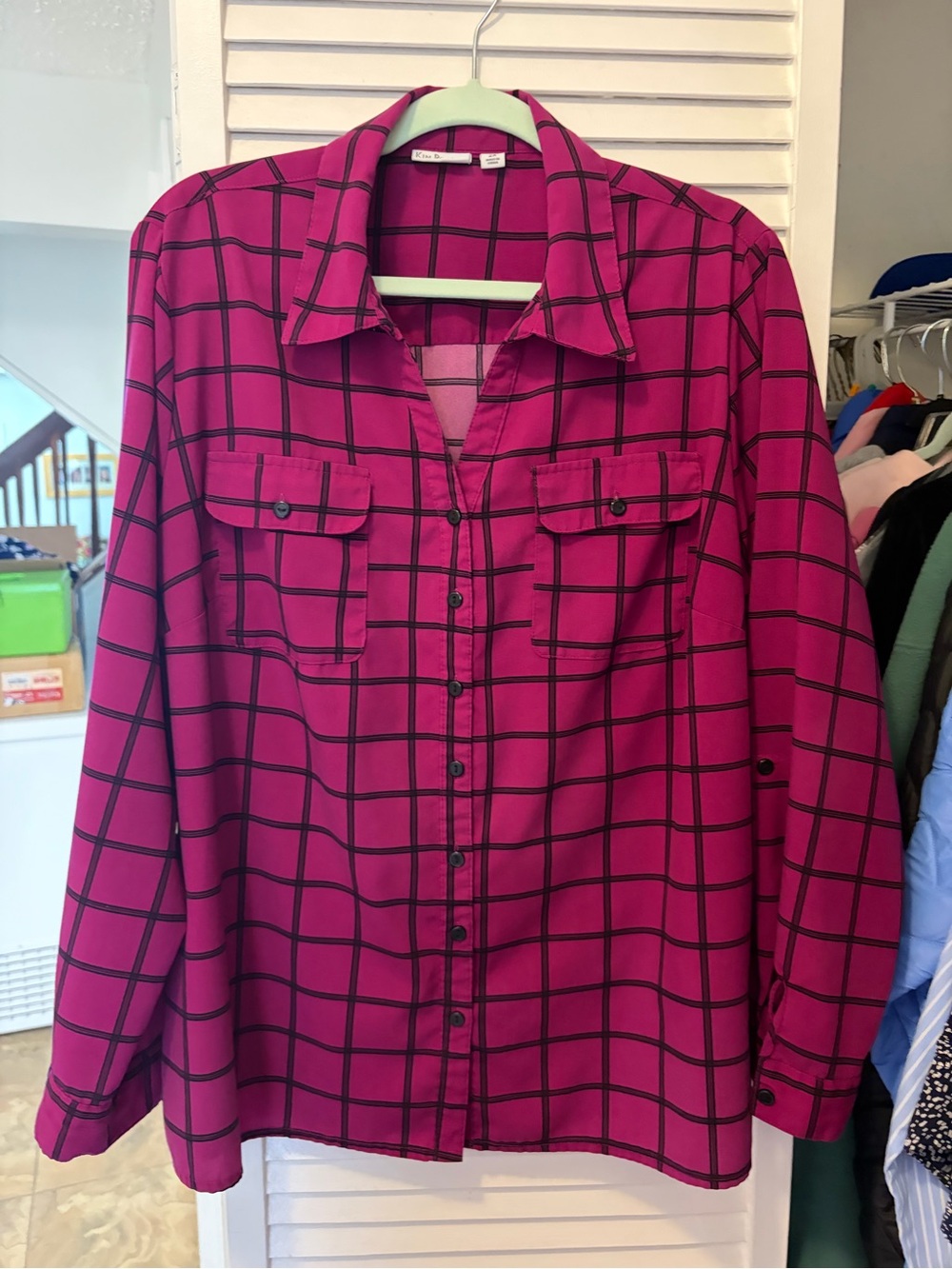 Kim Rogers Fuchsia Plaid Button-Down Shirt